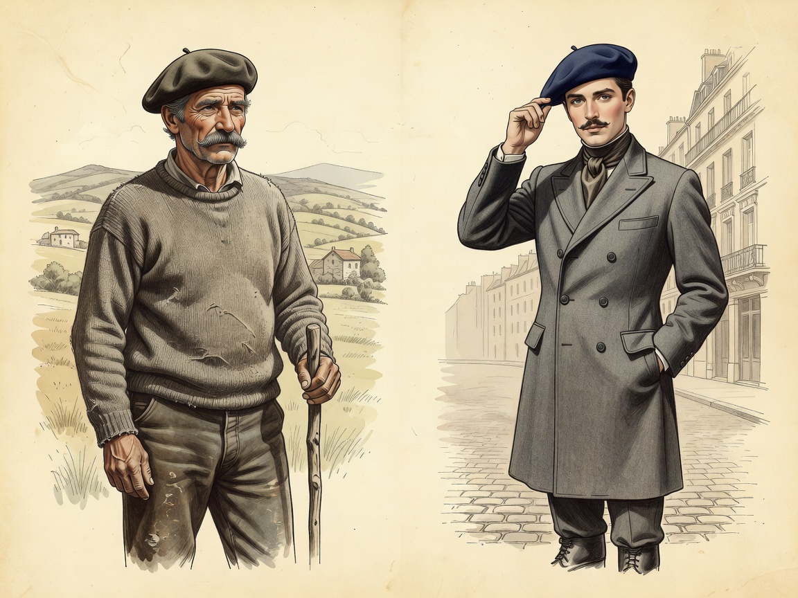 Vintage archival illustration showing historical Basque and Parisian beret styling